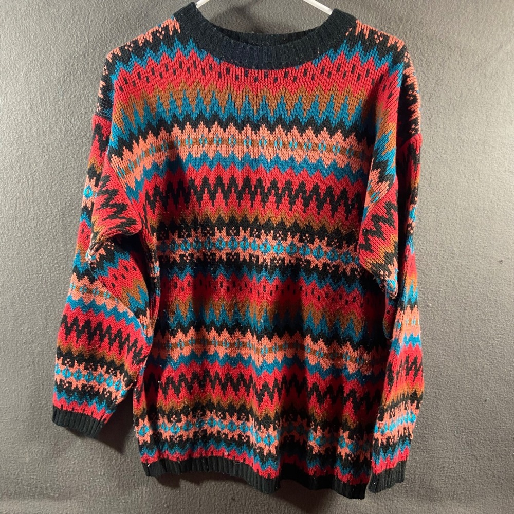 vtg Sweater Mens Medium Vintage Fair Isle Geometric Knit Pullover grandpacore